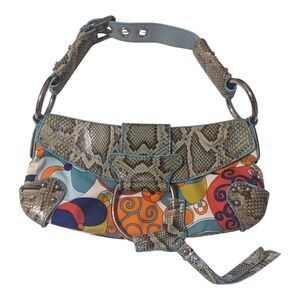 Dolce‎ & Gabbana Snakeskin Trimmed Floral Print Handbag Shoulder Bag